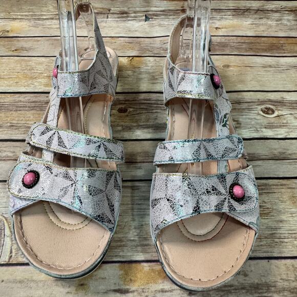 Spring Step L'Artiste Womens Pink Metallic Leather Open Toe Comfort Sandals 42 - Picture 3 of 11